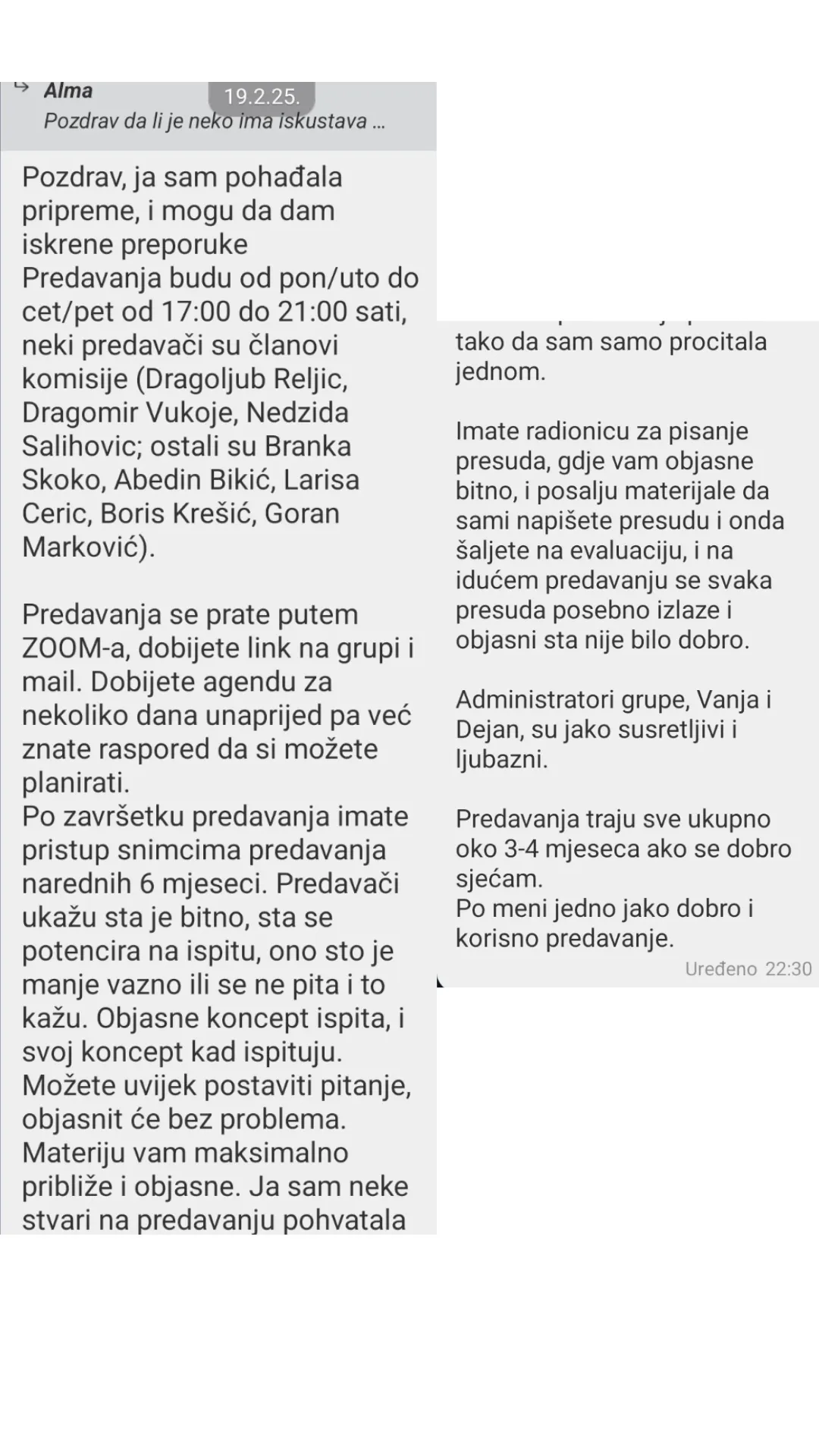 Pripreme za pravosudni ispit – nivo BiH - Utisci učesnika Priprema za pravosudni ispit – nivo BiH - utisak polaznika 1