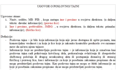 Pravna baza Ugovori u IT sektoru - ugovor o poslovnoj tajni