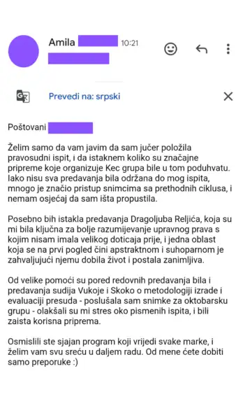 Pripreme za pravosudni ispit – nivo BiH - Utisci učesnika Priprema za pravosudni ispit – nivo BiH - utisak polaznika 2